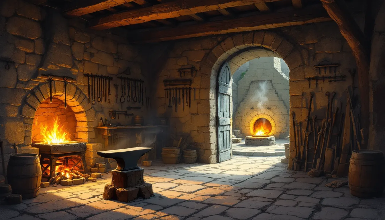 Torven's forge with the fire lit