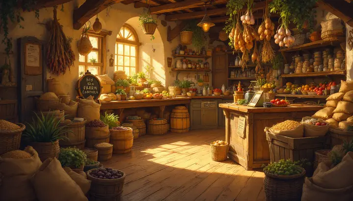 The green market, crates of produce in afternoon light